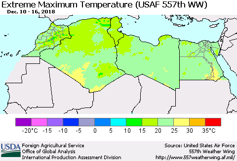North Africa Maximum Daily Temperature (USAF 557th WW) Thematic Map For 12/10/2018 - 12/16/2018