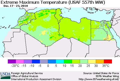 North Africa Maximum Daily Temperature (USAF 557th WW) Thematic Map For 12/17/2018 - 12/23/2018