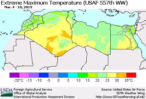 North Africa Maximum Daily Temperature (USAF 557th WW) Thematic Map For 3/4/2019 - 3/10/2019