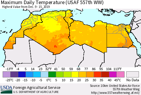 North Africa Maximum Daily Temperature (USAF 557th WW) Thematic Map For 12/9/2019 - 12/15/2019