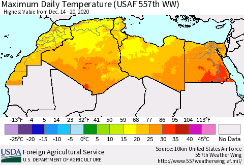 North Africa Maximum Daily Temperature (USAF 557th WW) Thematic Map For 12/14/2020 - 12/20/2020