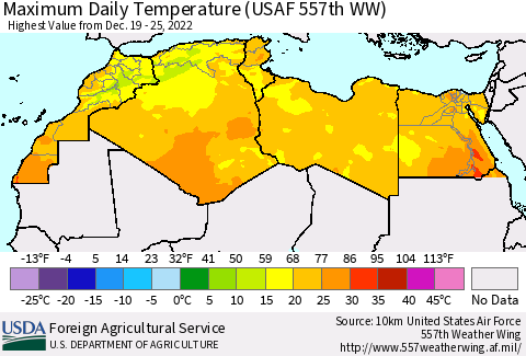 North Africa Maximum Daily Temperature (USAF 557th WW) Thematic Map For 12/19/2022 - 12/25/2022