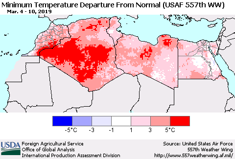 North Africa Mean Minimum Temperature Departure from Normal (USAF 557th WW) Thematic Map For 3/4/2019 - 3/10/2019