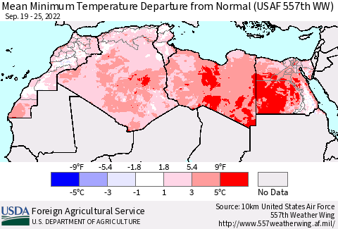 North Africa Mean Minimum Temperature Departure from Normal (USAF 557th WW) Thematic Map For 9/19/2022 - 9/25/2022