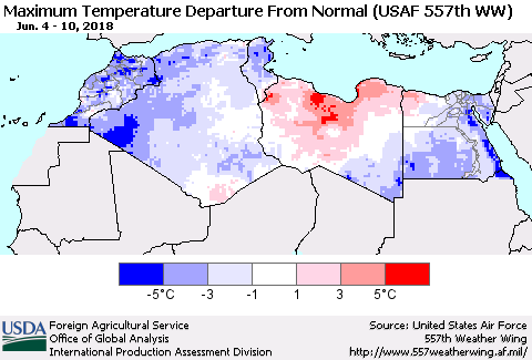 North Africa Mean Maximum Temperature Departure from Normal (USAF 557th WW) Thematic Map For 6/4/2018 - 6/10/2018