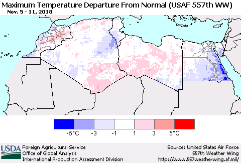 North Africa Mean Maximum Temperature Departure from Normal (USAF 557th WW) Thematic Map For 11/5/2018 - 11/11/2018