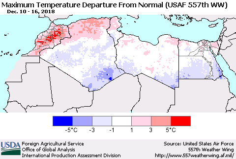 North Africa Mean Maximum Temperature Departure from Normal (USAF 557th WW) Thematic Map For 12/10/2018 - 12/16/2018