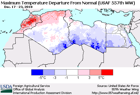 North Africa Mean Maximum Temperature Departure from Normal (USAF 557th WW) Thematic Map For 12/17/2018 - 12/23/2018