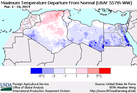 North Africa Mean Maximum Temperature Departure from Normal (USAF 557th WW) Thematic Map For 3/4/2019 - 3/10/2019