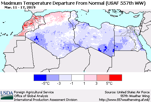 North Africa Mean Maximum Temperature Departure from Normal (USAF 557th WW) Thematic Map For 3/11/2019 - 3/17/2019