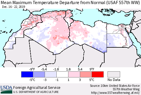 North Africa Mean Maximum Temperature Departure from Normal (USAF 557th WW) Thematic Map For 12/16/2019 - 12/22/2019