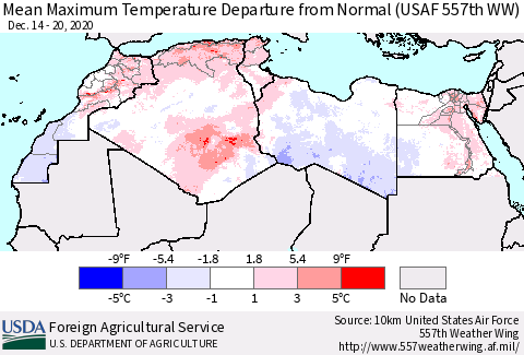 North Africa Mean Maximum Temperature Departure from Normal (USAF 557th WW) Thematic Map For 12/14/2020 - 12/20/2020