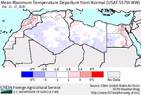 North Africa Mean Maximum Temperature Departure from Normal (USAF 557th WW) Thematic Map For 12/21/2020 - 12/27/2020