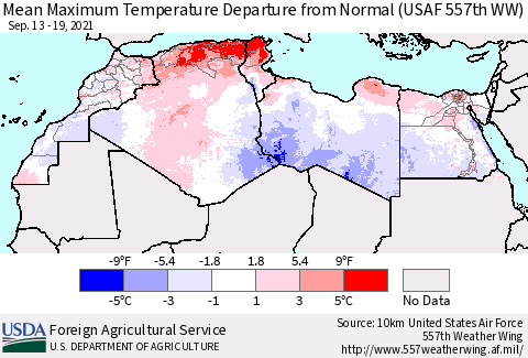 North Africa Mean Maximum Temperature Departure from Normal (USAF 557th WW) Thematic Map For 9/13/2021 - 9/19/2021