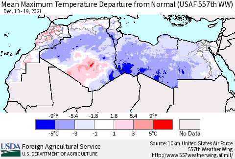 North Africa Mean Maximum Temperature Departure from Normal (USAF 557th WW) Thematic Map For 12/13/2021 - 12/19/2021