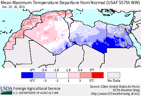 North Africa Mean Maximum Temperature Departure from Normal (USAF 557th WW) Thematic Map For 12/20/2021 - 12/26/2021