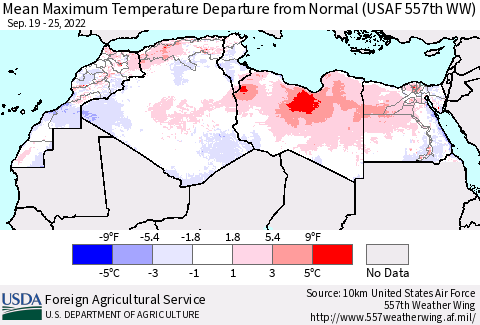 North Africa Mean Maximum Temperature Departure from Normal (USAF 557th WW) Thematic Map For 9/19/2022 - 9/25/2022