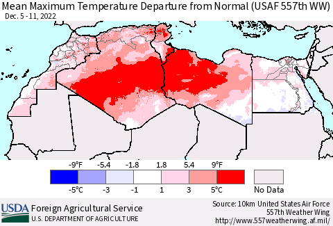 North Africa Mean Maximum Temperature Departure from Normal (USAF 557th WW) Thematic Map For 12/5/2022 - 12/11/2022
