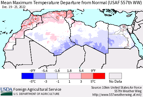 North Africa Mean Maximum Temperature Departure from Normal (USAF 557th WW) Thematic Map For 12/19/2022 - 12/25/2022