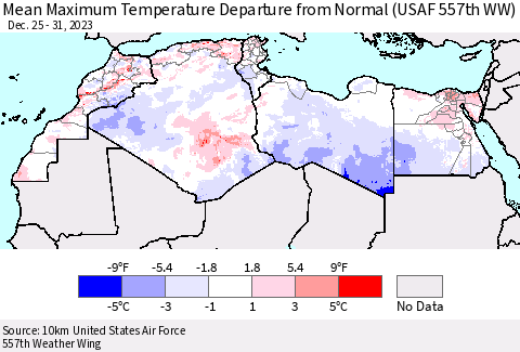North Africa Mean Maximum Temperature Departure from Normal (USAF 557th WW) Thematic Map For 12/25/2023 - 12/31/2023