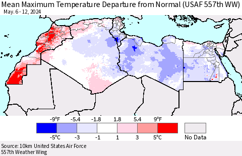 North Africa Mean Maximum Temperature Departure from Normal (USAF 557th WW) Thematic Map For 5/6/2024 - 5/12/2024