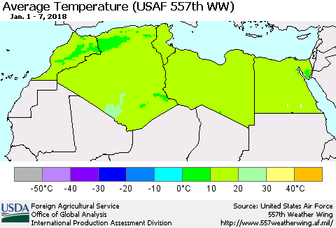 North Africa Average Temperature (USAF 557th WW) Thematic Map For 1/1/2018 - 1/7/2018