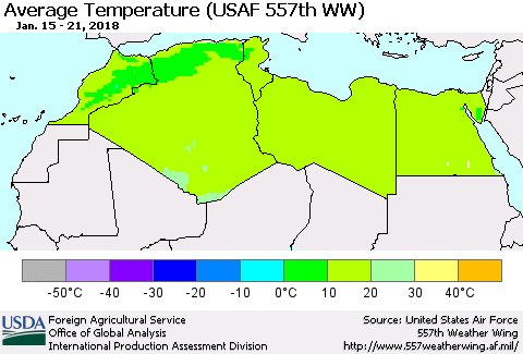 North Africa Average Temperature (USAF 557th WW) Thematic Map For 1/15/2018 - 1/21/2018