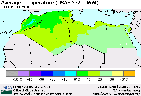 North Africa Average Temperature (USAF 557th WW) Thematic Map For 2/5/2018 - 2/11/2018
