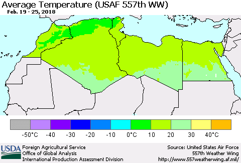 North Africa Average Temperature (USAF 557th WW) Thematic Map For 2/19/2018 - 2/25/2018