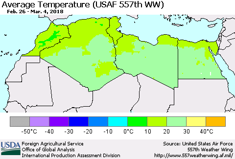 North Africa Average Temperature (USAF 557th WW) Thematic Map For 2/26/2018 - 3/4/2018