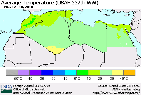 North Africa Average Temperature (USAF 557th WW) Thematic Map For 3/12/2018 - 3/18/2018