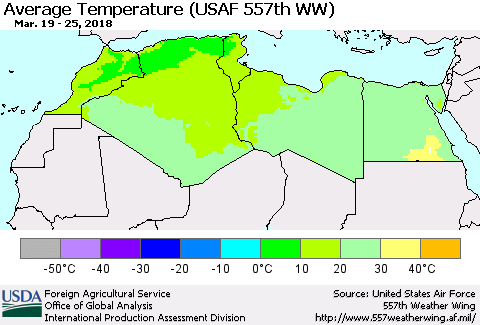North Africa Average Temperature (USAF 557th WW) Thematic Map For 3/19/2018 - 3/25/2018