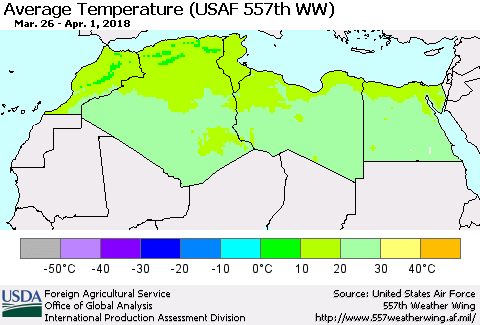 North Africa Average Temperature (USAF 557th WW) Thematic Map For 3/26/2018 - 4/1/2018