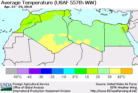 North Africa Average Temperature (USAF 557th WW) Thematic Map For 4/23/2018 - 4/29/2018
