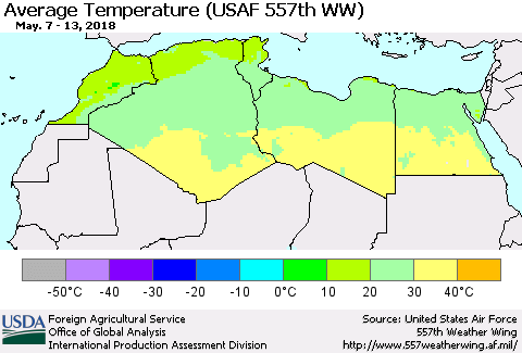 North Africa Average Temperature (USAF 557th WW) Thematic Map For 5/7/2018 - 5/13/2018