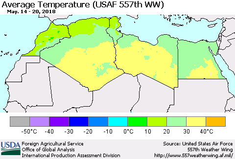 North Africa Average Temperature (USAF 557th WW) Thematic Map For 5/14/2018 - 5/20/2018