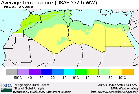North Africa Average Temperature (USAF 557th WW) Thematic Map For 5/21/2018 - 5/27/2018