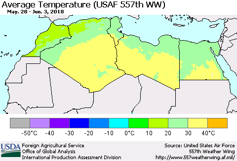 North Africa Average Temperature (USAF 557th WW) Thematic Map For 5/28/2018 - 6/3/2018