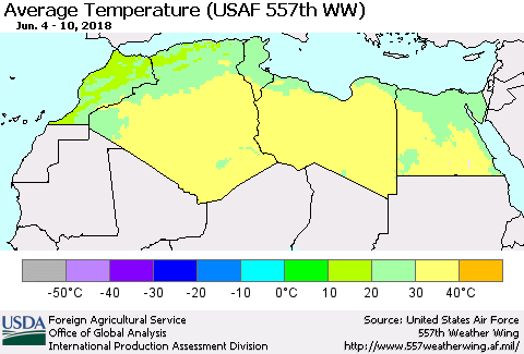 North Africa Average Temperature (USAF 557th WW) Thematic Map For 6/4/2018 - 6/10/2018