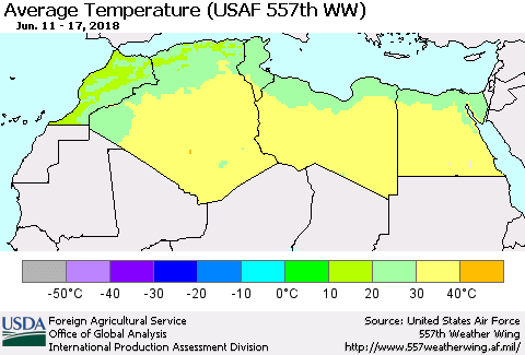 North Africa Average Temperature (USAF 557th WW) Thematic Map For 6/11/2018 - 6/17/2018