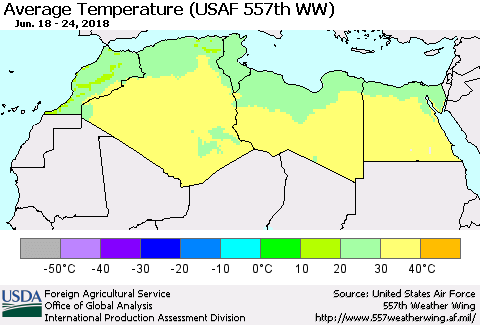 North Africa Average Temperature (USAF 557th WW) Thematic Map For 6/18/2018 - 6/24/2018
