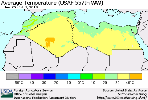 North Africa Average Temperature (USAF 557th WW) Thematic Map For 6/25/2018 - 7/1/2018