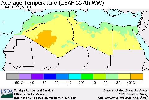 North Africa Average Temperature (USAF 557th WW) Thematic Map For 7/9/2018 - 7/15/2018