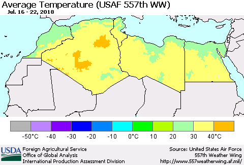 North Africa Average Temperature (USAF 557th WW) Thematic Map For 7/16/2018 - 7/22/2018