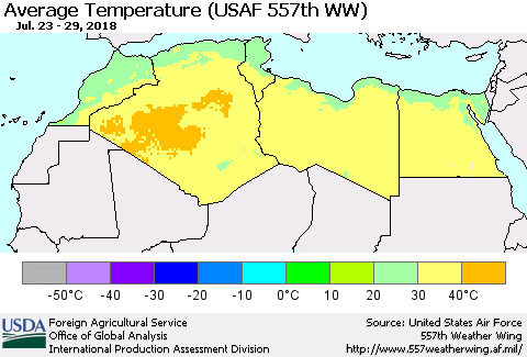 North Africa Average Temperature (USAF 557th WW) Thematic Map For 7/23/2018 - 7/29/2018