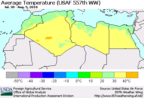 North Africa Average Temperature (USAF 557th WW) Thematic Map For 7/30/2018 - 8/5/2018