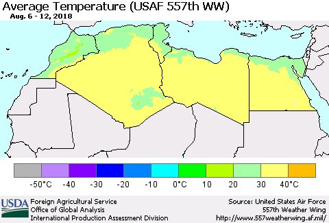 North Africa Average Temperature (USAF 557th WW) Thematic Map For 8/6/2018 - 8/12/2018
