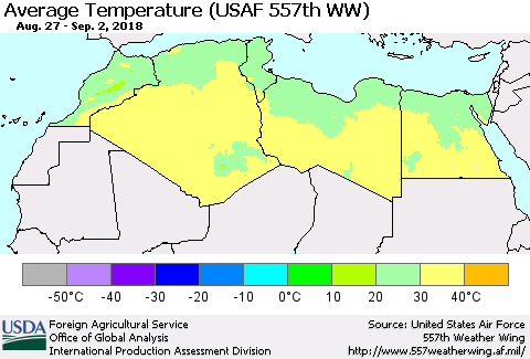 North Africa Average Temperature (USAF 557th WW) Thematic Map For 8/27/2018 - 9/2/2018