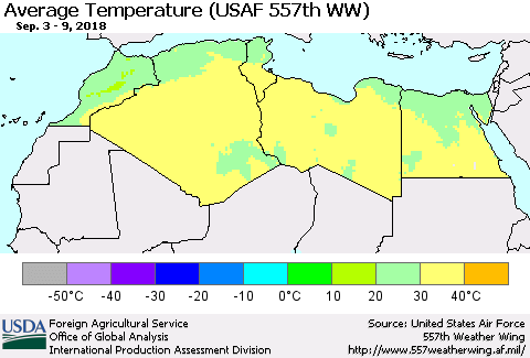 North Africa Average Temperature (USAF 557th WW) Thematic Map For 9/3/2018 - 9/9/2018