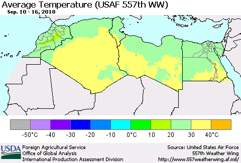 North Africa Average Temperature (USAF 557th WW) Thematic Map For 9/10/2018 - 9/16/2018